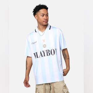 Playboy Bunny Soccer Jersey Sz S Oversized Blue White Stripe